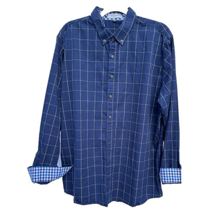 EUC Muse Fath blue Yellow Large Check Button Down Flip Collar Cuffs XXL 2XL Mens